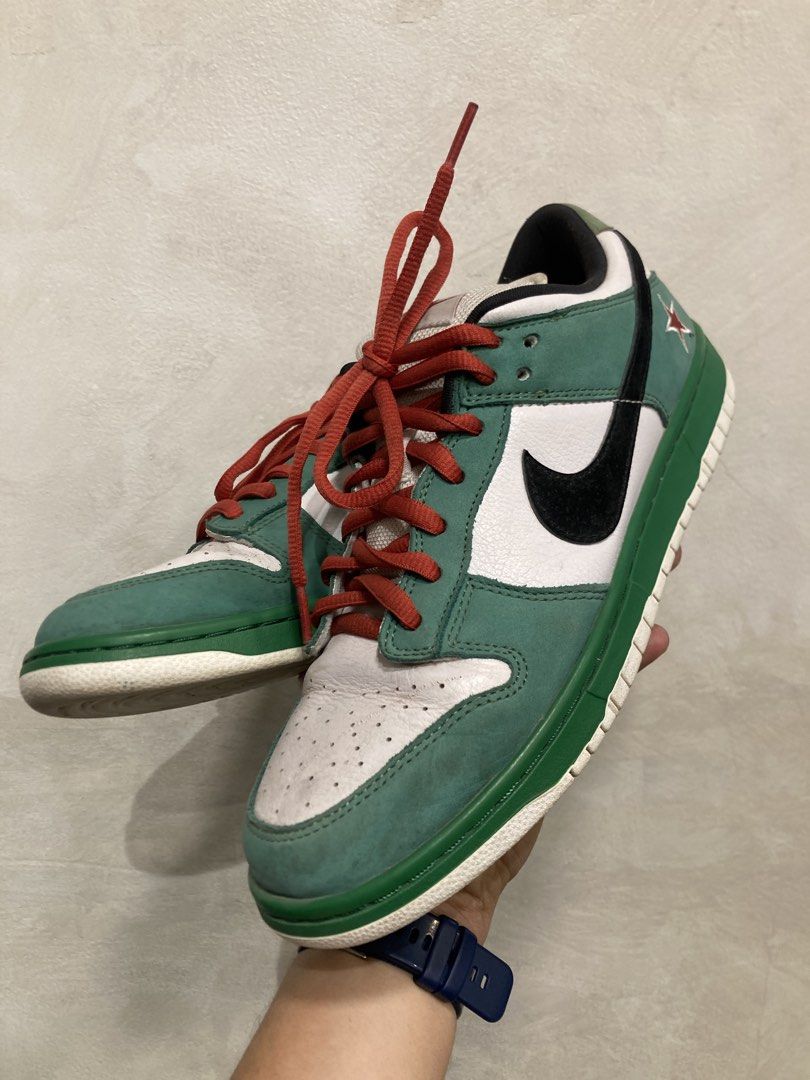 Nike Sb Dunk Low Heineken (Category: Sneakers) located in Quezon City. Submitted by janisu0303 (Listing ID 1461540436, Image 3). Description: Nike Sb Dunk Heineken Size 9.5usmen Replace insole 15,000 Fairview area meetups Or shipping From japan thrift shop Heineken .