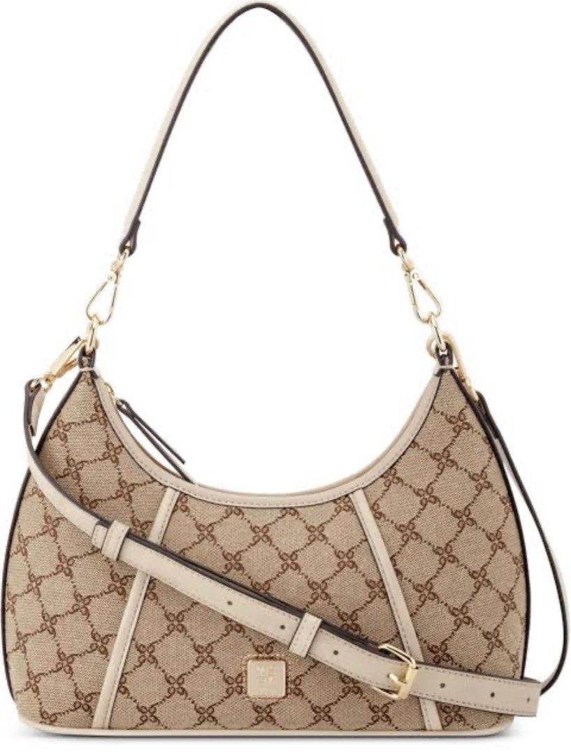 Nine West Quincie Convertible Shoulder Bag (Category: Luxury Bags & Wallets) located in Manila. Submitted by apraeltrends (Listing ID 1461556515, Image 1). Description: - Nine West Quincie convertible shoulder bag - Stylish monogram print with cream trim - Versatile: adjustable strap for shoulder or crossbody wear - Elegant gold hardware details - Ideal for everyday use.