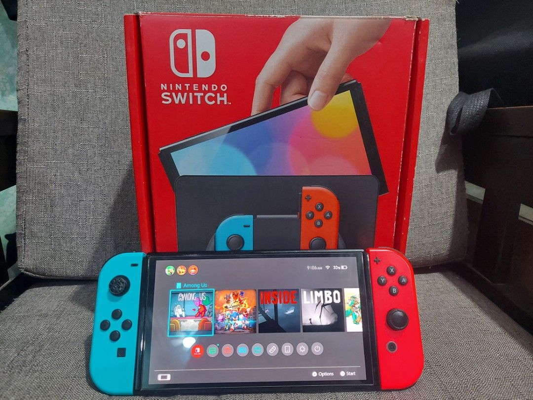 NINTENDO SWITCH OLED COMPLETE W/ 256GB SD CARD & 10+ INSTALLED GAMES (Category: Nintendo) located in Santa Rosa. Submitted by agentred1142 (Listing ID 1461558971, Image 1). Description: NINTENDO SWITCH OLED COMPLETE W/ 256GB SD CARD & 10+ INSTALLED GAMES Non JB. Good condition. 64GB internal plus 256GB SD CARD. Test all you want upon meet up. 99% smooth. Long battery. NO SD CARD included. D ka na bibili ng games sa dami ng naka install. 13,000 FI
