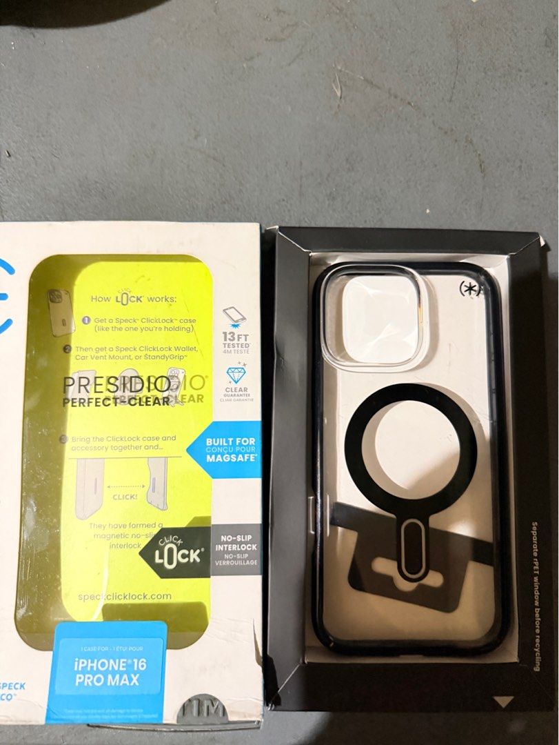 OG Speck Presidio Clear Ip 16 pro max (Category: Everything Else Others) located in Quezon City. Submitted by charlenexxii (Listing ID 1461453845, Image 1). Description: Speck case bought in beyond the box Light scratches in magsafe due to popsockets.