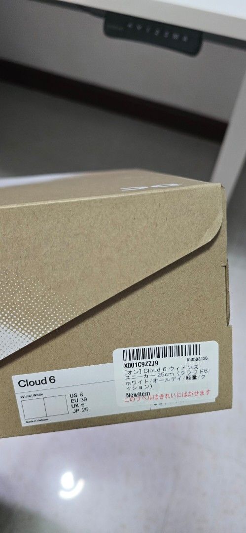 On Cloud 6 Running Shoes White (Category: Sneakers) located in Paranaque City. Submitted by papopoopapepee (Listing ID 1461386806, Image 2). Description: - Brand new On Cloud 6 running shoes - Color: White - Size: US 8 (UK 6, JP 25) - Never worn, with tags attached - Includes original box.