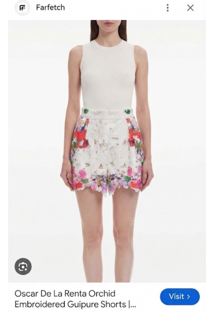 Orchid Embroidered Guipure Shorts (Category: Shorts) located in Donsol. Submitted by saksthriftavenuebyluckymaria8 (Listing ID 1461456791, Image 1). Description: - White guipure lace shorts - Vibrant floral embroidery - High-waisted design - Scalloped hem --Perfect for summer occasions - Pair with a simple top for a chic Look white orchid-embroidered guipure lace shorts with a scalloped hem . not stretchable 4 fits sz 30 waist 15in hips 25in leng