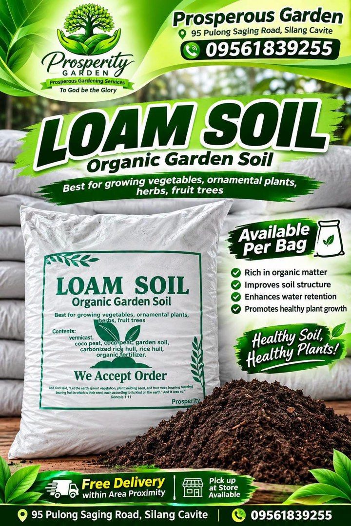 Organic Premium Loam Soil (Category: Gardening Tools & Ornaments) located in Silang. Submitted by cortezlovern28 (Listing ID 1461508996, Image 1). Description: 🌱 LOAM SOIL — BEST SELLER! 🌱 🔥 BEST SELLER • LOW PRICE • READY STOCK 🔥 Perfect for: 🪴 Potted Plants 🌿 Vegetables & Herbs 🌸 Flowers & Ornamentals 🌱 Gardening & Landscaping ✅ Ready to use ✅ Good for healthy plant growth ✅ Quality & affordable 📍 PROSPEROUS GARDEN 95 Pulong Saging Roa
