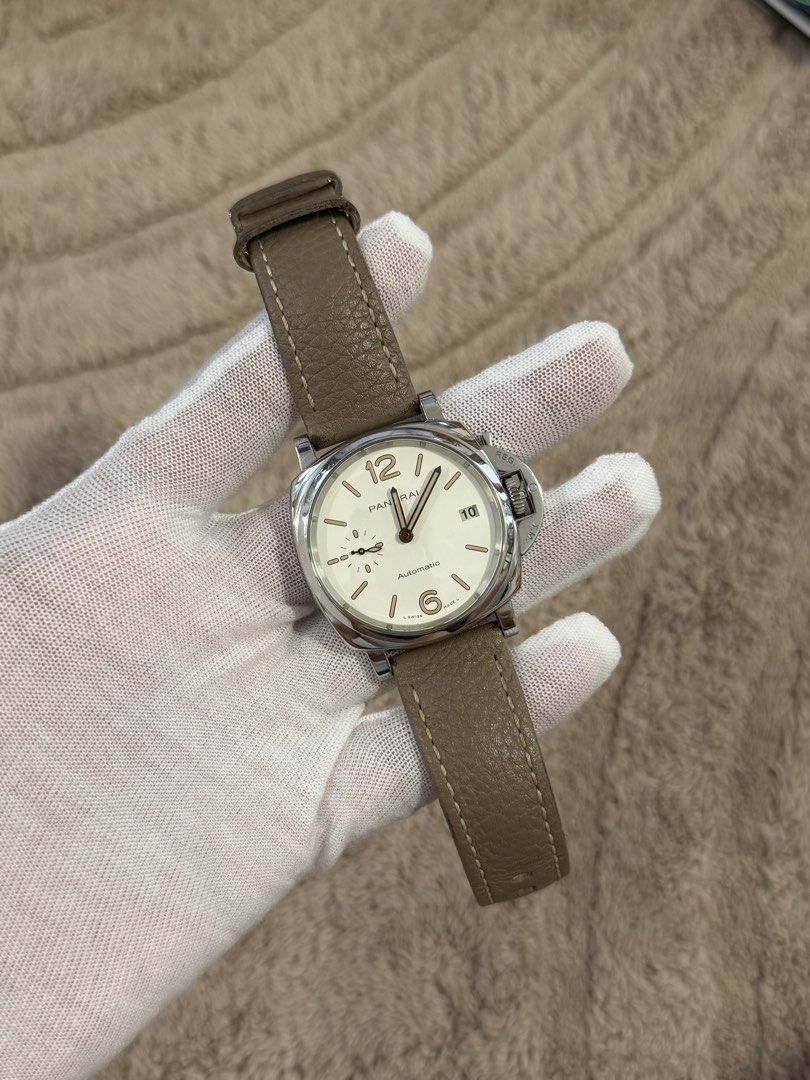 Panerai Luminor Due (Category: Luxury Watches) located in Santa Rosa. Submitted by fourthhourtimepieces (Listing ID 1461331671, Image 3). Description: PANERAI LUMINOR DUE PAM01043 A refined and versatile Panerai featuring its signature cushion-shaped case, ivory dial, and elegant beige leather strap. • 38mm • Year 2020 • Automatic movement • Small-seconds and date display • Full set • Reference PAM01043 • Good overall condition • Authentication w