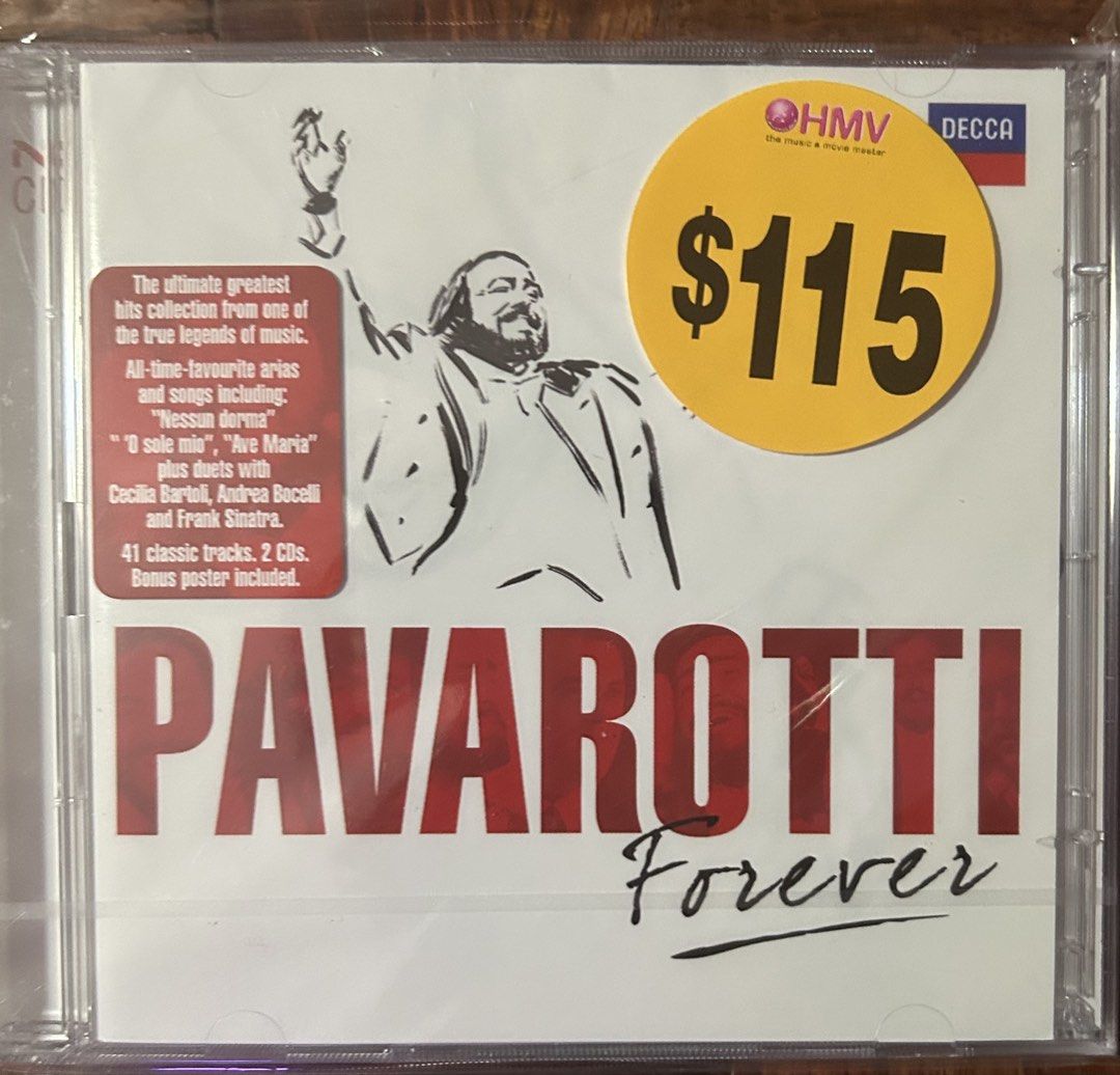 Pavarotti Forever 2 CD Greatest Hits Collection (Category: CDs & DVDs) located in Caloocan City. Submitted by dillydadi67 (Listing ID 1461478156, Image 1). Description: - Pavarotti Forever Greatest Hits Collection - 2 CDs with 41 classic tracks - Special duets with Cecilia Bartoli, Andrea Bocelli, and Frank Sinatra - Includes a bonus poster - Recorded in 1997 by Decca Music Group.