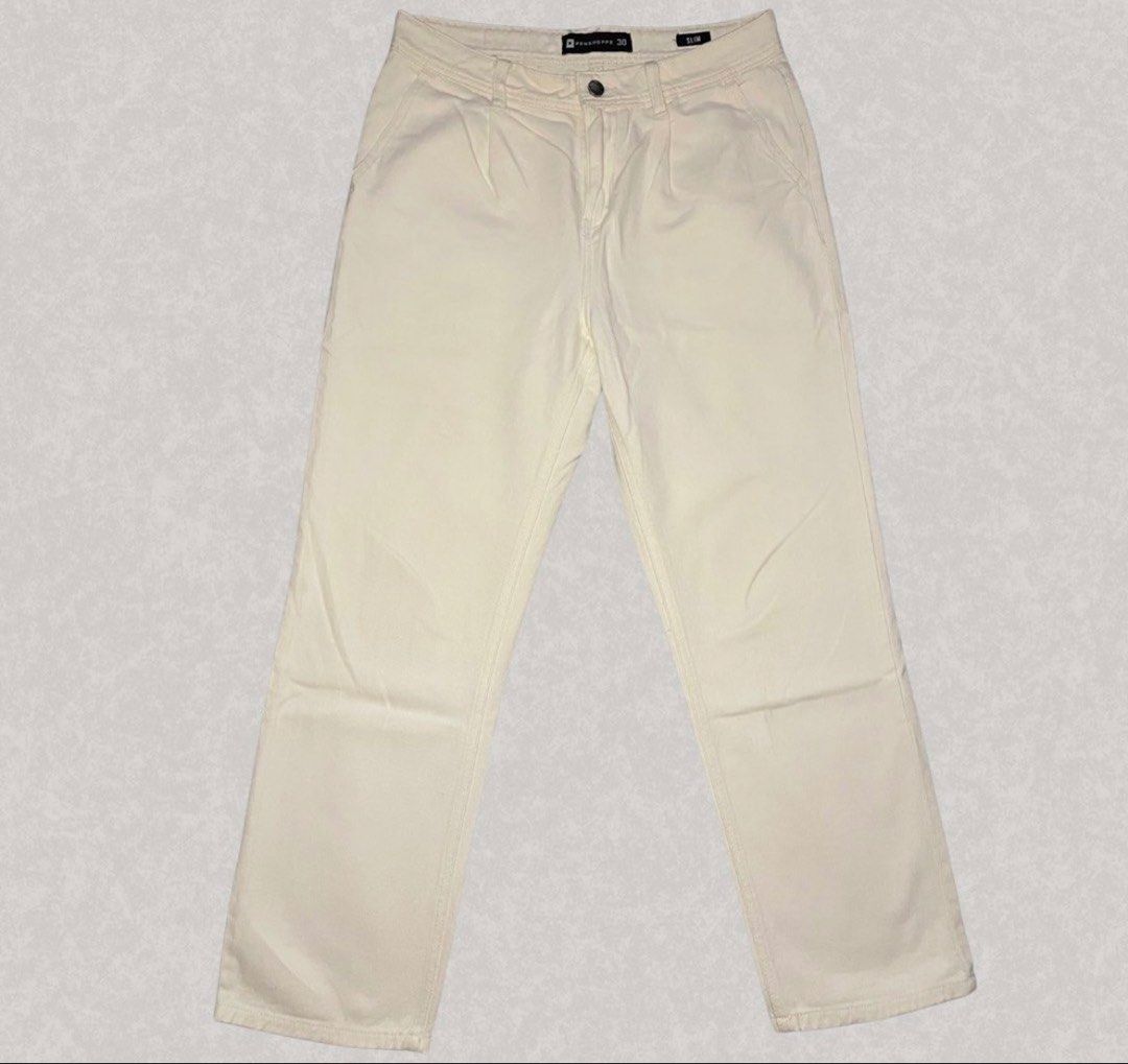 PENSHOPPE Soft Denim White Jeans (Category: Jeans) located in Bulacan. Submitted by aug.o_c (Listing ID 1461382641, Image 1). Description: 🏷️ PENSHOPPE | Waistline - 30 | Length - 38 inches | Leghole - 9 inches - Penshoppe brand, soft fabric very comfy, Best white pants out there!.
