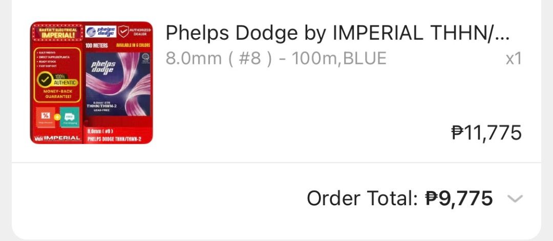 Phelps Dodge 8.0mm² THHN/THWN-2 Electrical Wire (Category: Industrial Equipment) located in Caloocan City. Submitted by cami.sells (Listing ID 1461372302, Image 2). Description: - Phelps Dodge Electrical Wire - Type: THHN/THWN-2 - Length: 100 meters - Color: Blue - Approximate Weight: 9.0 kgs loc: north caloocan rfs: wrong size of wire, box is not in good condition but the wire itself if brand new and never been used. May ask for more pics. Alrea