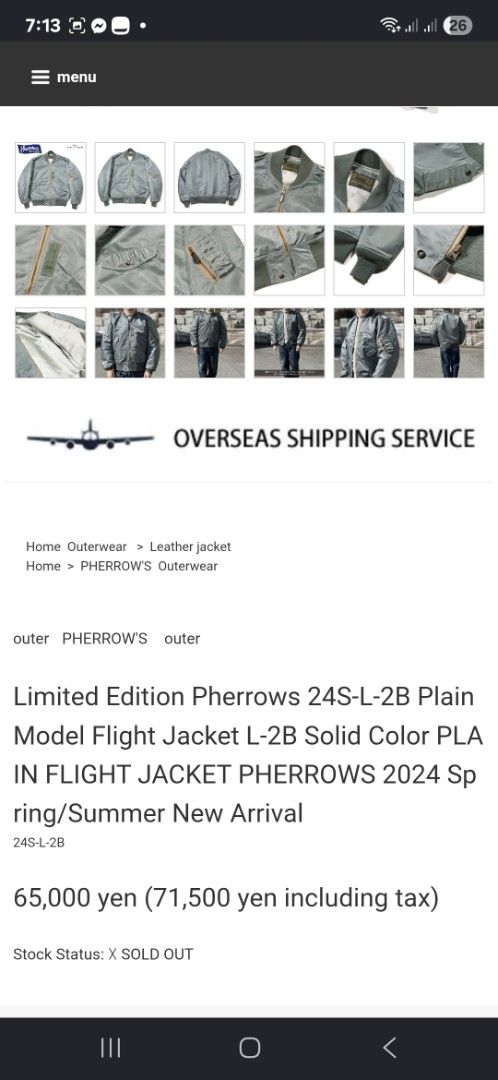Pherrows flight jacket (Category: Coats, Jackets and Outerwear) located in Baguio. Submitted by thriftrot (Listing ID 1461459962, Image 3). Description: 1950s type L-2B flight bomber jacket Reproduced by pherrows A japanese brand maker of quality military repros Medium(dimes on photos) Signs of usages Loc. Baguio Add shipping fee 30k srp My price is 2,000 pesos only.