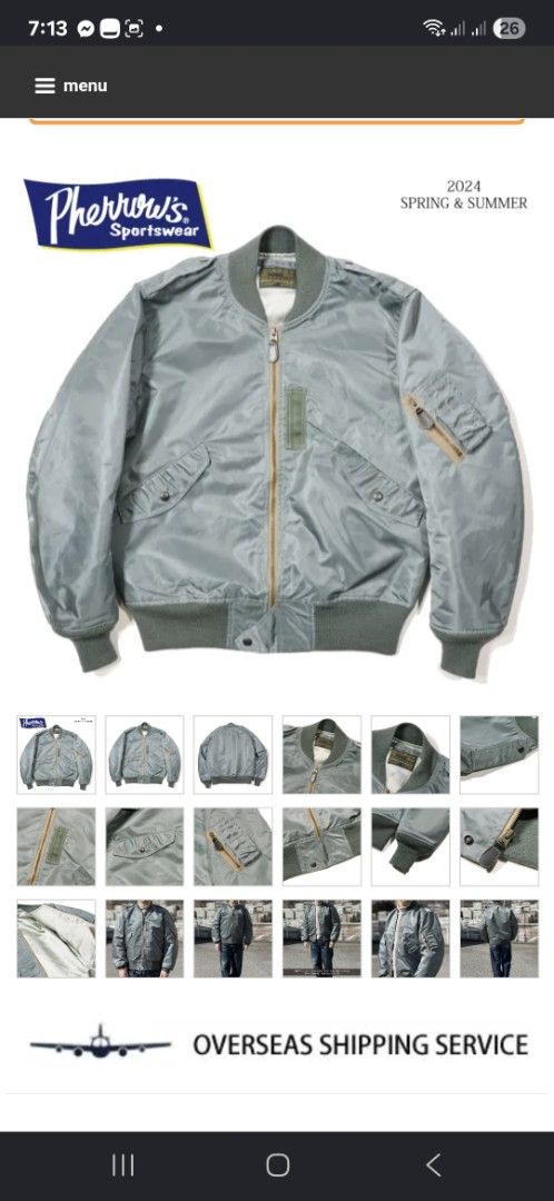Pherrows flight jacket (Category: Coats, Jackets and Outerwear) located in Baguio. Submitted by thriftrot (Listing ID 1461459962, Image 2). Description: 1950s type L-2B flight bomber jacket Reproduced by pherrows A japanese brand maker of quality military repros Medium(dimes on photos) Signs of usages Loc. Baguio Add shipping fee 30k srp My price is 2,000 pesos only.