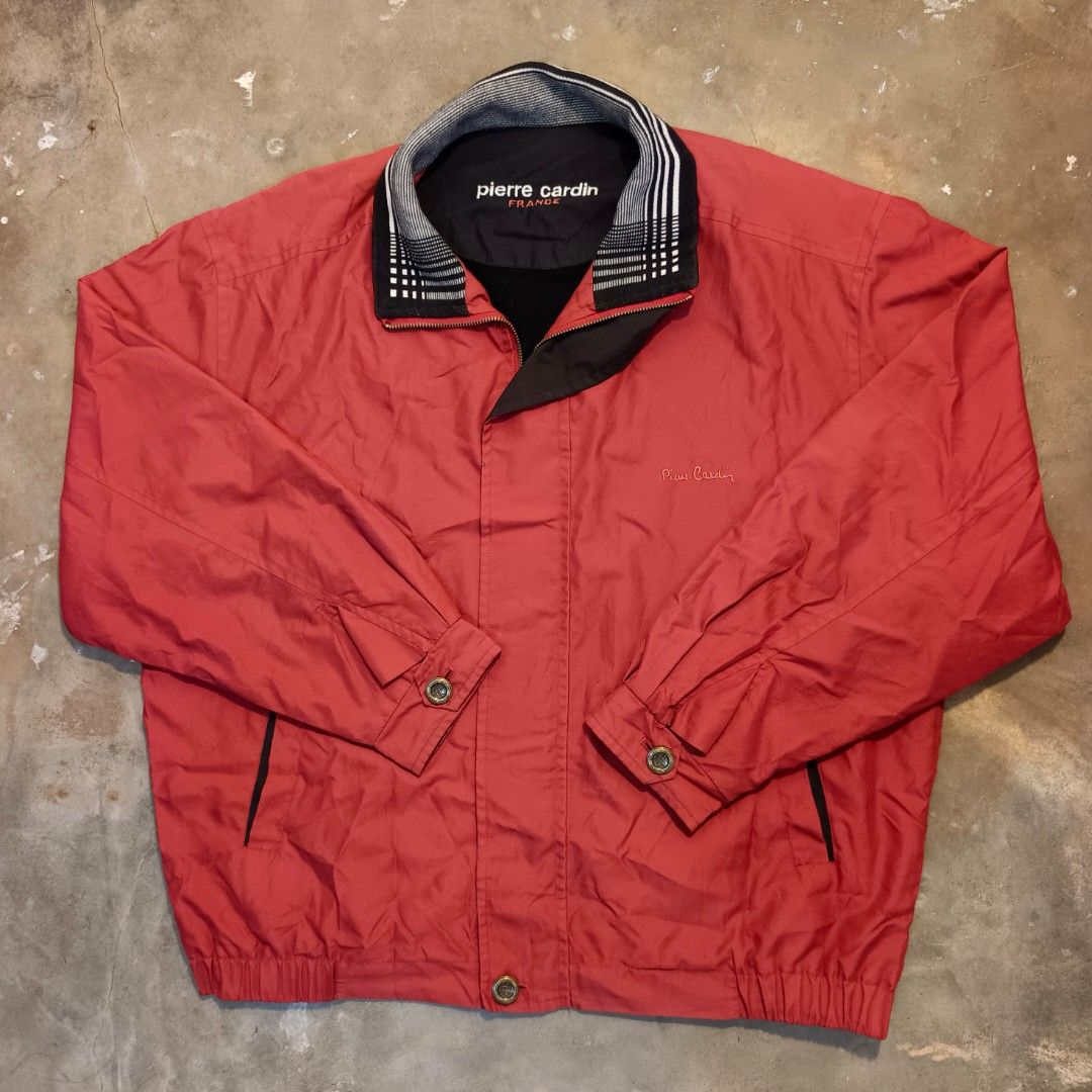 Pierre Cardin Red Jacket (Category: Coats, Jackets and Outerwear) located in Currimao. Submitted by jerson120 (Listing ID 1461364206, Image 1). Description: - Authentic Pierre Cardin red jacket - Embroidered brand name on the front - Button closures on cuffs and front - Stylish patterned trim on the collar - Ideal for layering over outfits.