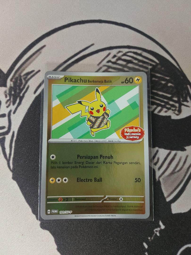 Pikachu Batik Reverse Holofoil - Pokemon Card Game (Category: Raw Singles) located in San Jose. Submitted by gamesandgeeks (Listing ID 1461533131, Image 1). Description: Pikachu Batik for binder copy only Pikachu Batik Reverse Holofoil w/ micro scratch 4750 php (8000 current collectr price) Location: San Jose City, Nueva Ecija Mode of Payment: Bank Account/ Gcash/ Maya Can be shipped via LBC pickup or COD/ JnT *Partial Payment First *Shipping Fee