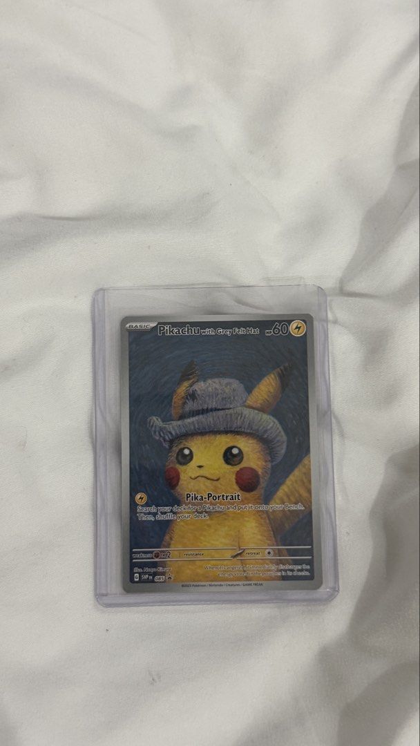 Pikachu with Grey Felt Hat Pokemon Card (Category: Raw Singles) located in Manila. Submitted by shopelisse (Listing ID 1461491004, Image 1). Description: - Pikachu with Grey Felt Hat Pokemon Card - Type: Basic - HP: 60 - Attack: Pika-Portrait (Search your deck for a Pikachu and put it onto your Bench. Shuffle your deck.) - Illustrator: Naoyo Kimura - Collection: 2023 Pokemon/Nintendo/Creatures/GAME FREAK.