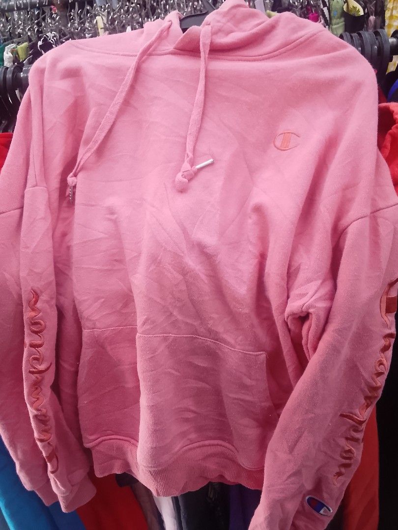 Pink Champion Hoodie Sweatshirt Medium (Category: Hoodies) located in Manila. Submitted by warmcloud-06f3 (Listing ID 1461399719, Image 1). Description: - Adorable pink Champion hoodie - Size: Medium - Embroidered Champion logo on chest and sleeve - Convenient front kangaroo pocket - Adjustable drawstring hood - Ideal for everyday casual wear.