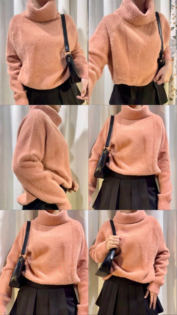 Pink Fuzzy Turtleneck Sweater (Category: Longsleeves) located in Manila. Submitted by adamaezing (Listing ID 1461336039, Image 1). Description: Super soft pink fuzzy cropped turtleneck sweater. Cozy and fluffy, perfect for cooler weather and layering..