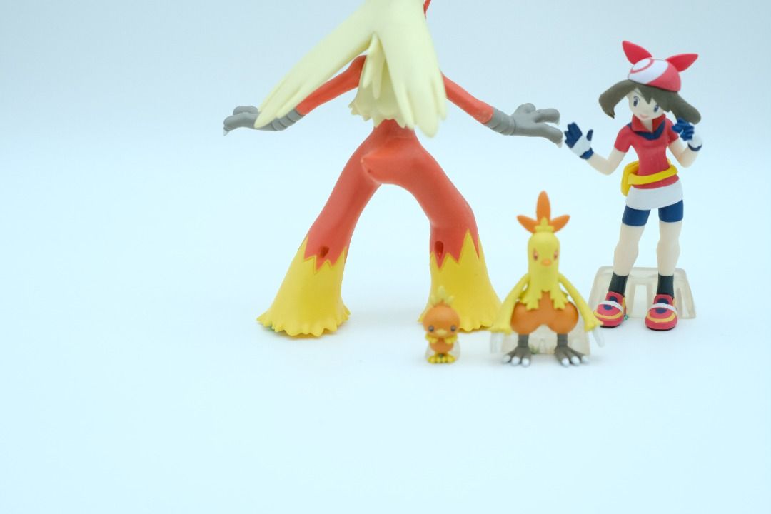 Pokemon Scale World Hoenn (Trainer May, Blaziken, Combusken & Torchic) (Category: Figurines & Statues) located in Nasugbu. Submitted by achamocollects (Listing ID 1461497362, Image 2). Description: Blaziken has no spikes at the back of his legs.