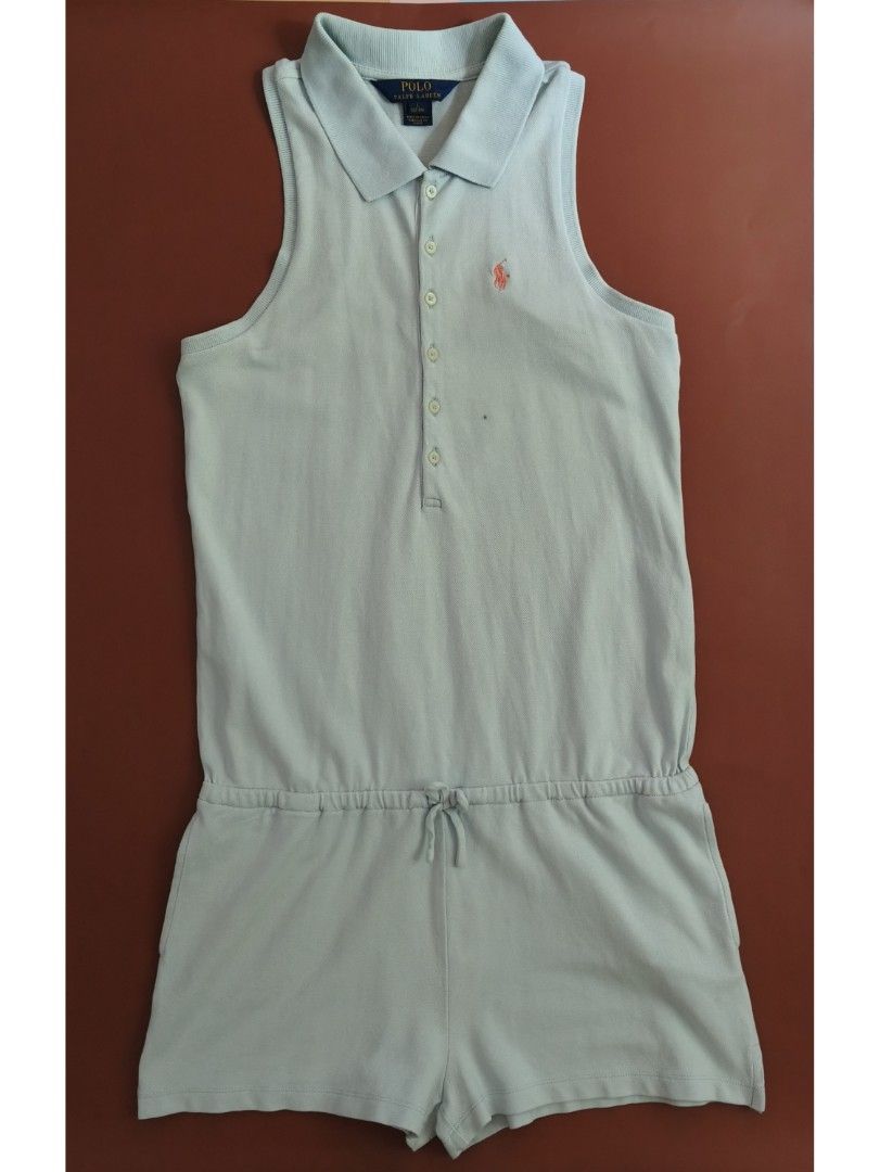 Ralph Lauren Sleeveless Romper XXS (Category: Rompers) located in Cebu City. Submitted by little_mush.room (Listing ID 1461422723, Image 1). Description: - Preloved Ralph Lauren sleeveless romper -w/ side pockets - Color: Light blue - Size: 12-14 on tag / teensize / xxs adult - measurements posted - w/ flaws.