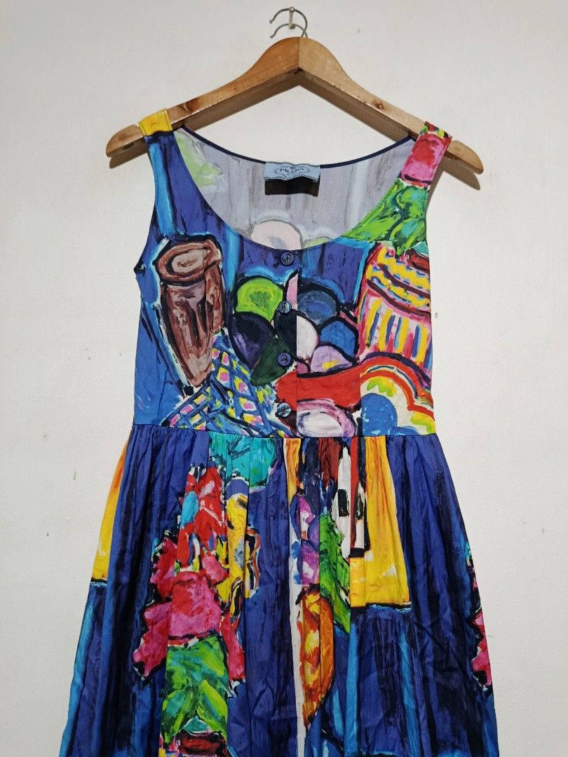 Prada - Multicolor Abstract Printed Dress (Category: Dresses) located in San Fernando. Submitted by son.twice.stuff (Listing ID 1461498501, Image 3). Description: Item: Prada - Multicolor Abstract Printed Dress Tagged Size: 38 Fit Small To Medium Dimensions Length: 35" Armpit To Armpit: 15" Waistline: 14" Shoulder: 13" Condition: Excellent Zipper: UZ Made In Italy Material 96% Elastane 4% Cotton Price: 5800 Free Shipping.