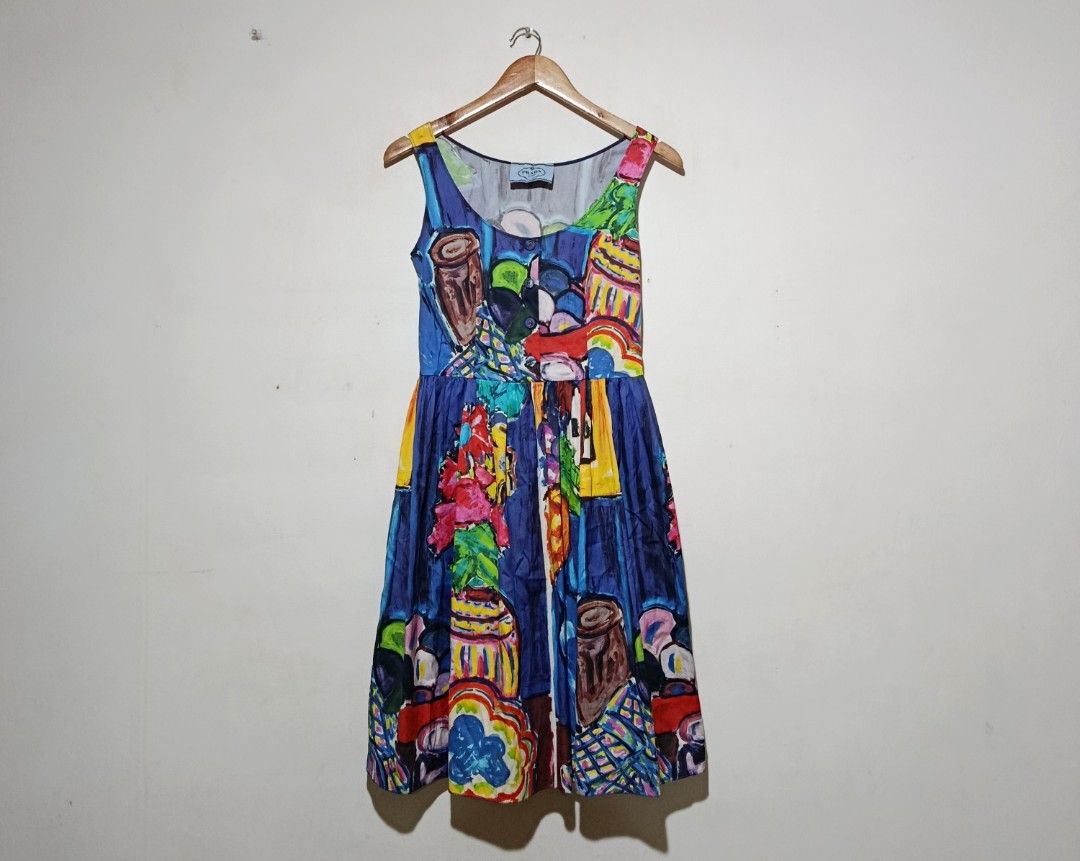 Prada - Multicolor Abstract Printed Dress (Category: Dresses) located in San Fernando. Submitted by son.twice.stuff (Listing ID 1461498501, Image 1). Description: Item: Prada - Multicolor Abstract Printed Dress Tagged Size: 38 Fit Small To Medium Dimensions Length: 35" Armpit To Armpit: 15" Waistline: 14" Shoulder: 13" Condition: Excellent Zipper: UZ Made In Italy Material 96% Elastane 4% Cotton Price: 5800 Free Shipping.