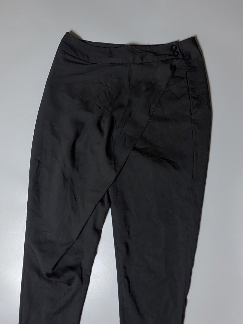Prada Black Wrap-Front Trousers (Category: Other Bottoms) located in Makati City. Submitted by earnx_ (Listing ID 1461545293, Image 2). Description: Prada Black Wrap-Front Trousers - Size medium on tag - Dimension is 26x34.5 - No issue/Need wash only.