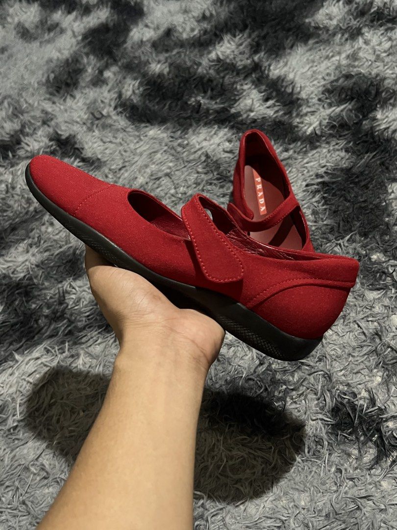 Prada red canvas Mary Jane flats a squared-toe silhouette (Category: Flats & Sandals) located in Cebu City. Submitted by drip_block (Listing ID 1461399677, Image 3). Description: Size 35-1/2 Feel free to hit me up for more info.