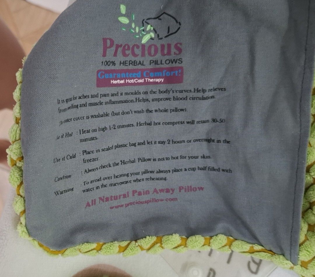 Precious 100% Natural Hot & Cold Herbal Pillow Microwavable (Category: Body Care) located in Paranaque City. Submitted by nylahtan (Listing ID 1461403078, Image 2). Description: - 100% Natural Pain-Away Pillow - Use for Hot or Cold Therapy - Effective for Aches, Pains, and Muscle Inflammation - Features a Washable Cover - Can be Microwaved for Heat or Frozen for Cold - Made with All-Natural Ingredients - Provides Natural Pain Relief.