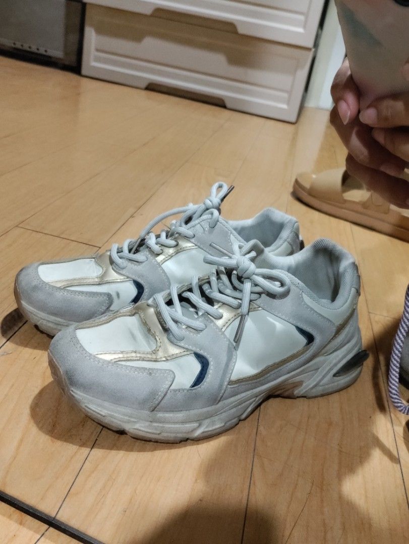 Pre-Loved Women's shoes SET: TAKE ALL for Php300 only (Category: Flats & Sandals) located in Las Pinas. Submitted by salamart (Listing ID 1461424813, Image 3). Description: Sold as a SET of four shoes inclusive of: 1. Parisian brown sandals (well used, no flaws) 2. Corolla shoes (well used, logo print inside shoe is smudged. no other flaws or issues). 3. Bostanten Clogs (well used, bought most recently out of the four. suede needs cleaning lang. 