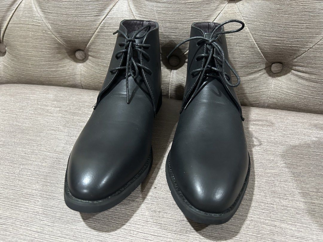 PREVIEW Black Leather Lace-up Ankle Boots Size 45 (Category: Boots) located in Manila. Submitted by ppeseller17 (Listing ID 1461374839, Image 3). Description: - Brand: PREVIEW Unwanted gift (wrong size) - Type: Black Leather Ankle Boots - Style: Lace-up - Size: 45 - Features: Good grip soles, versatile for dressing up or down - Perfect for: Everyday wear or nights out.