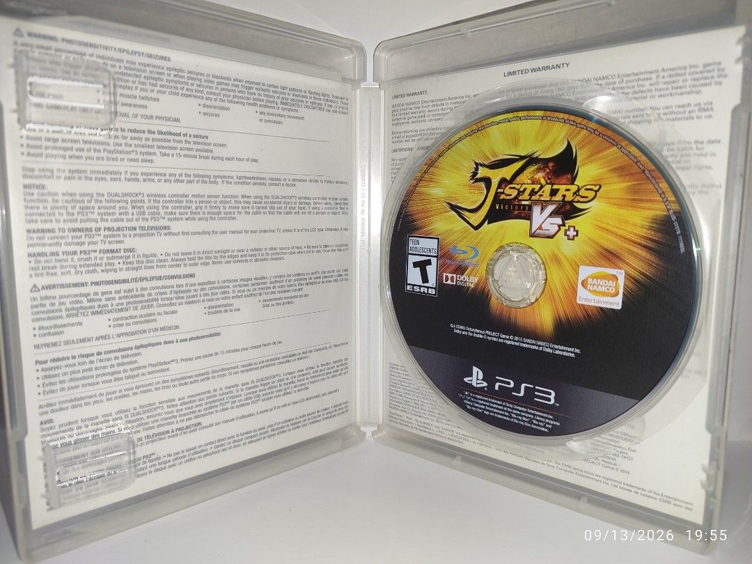 PS3 - J-Stars Victory VS+ (USED) "R1" (Category: PlayStation) located in Mendez-Nunez. Submitted by sf2_gameshop (Listing ID 1461472197, Image 3). Description: PLEASE READ CONDITION: Pre-owned item. The disc has a few circular scratches but they're not affecting the gameplay. Tested working. Kindly refer to the posted photos for the condition and appearance of the item. GENRE: Fighting MODE: Single-player, multiplayer REGION: 1 - US VOICE: Japane