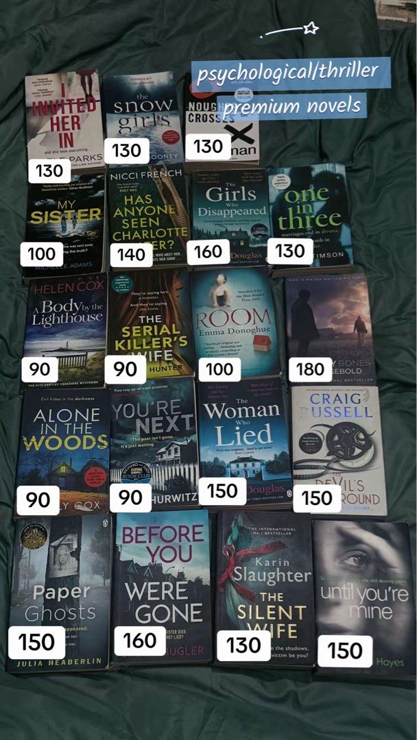 PSYCHOLOGICAL/THRILLER/HORROR books (Category: Storybooks) located in Manila. Submitted by kreserie (Listing ID 1461516881, Image 2). Description: ୨୧ ˚₊‧ **NEW ARRIVAL!** ‧₊˚ ୨ HORROR • THRILLER • PSYCHOLOGICAL** For those who like their books a little darker… 🕯️📖 From **creepy horror stories** and **twisted psychological reads** to **gripping thrillers** that keep you guessing until the very last page. 🩸🔪 ♡ **₱90–₱180 each** ♡ **slide into o
