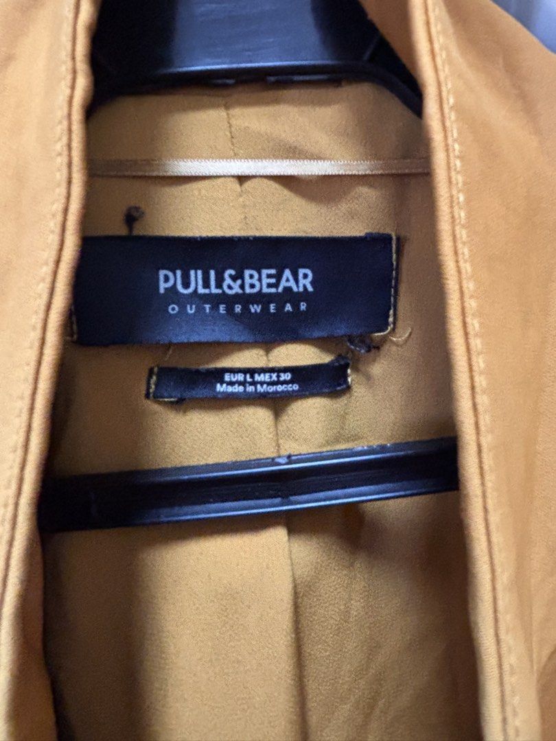 PULL&BEAR Outerwear Mustard Yellow Blazer (Category: Coats, Jackets and Outerwear) located in Quezon City. Submitted by frodo0905 (Listing ID 1461445884, Image 2). Description: - Mustard yellow blazer from PULL&BEAR - Open front with lapel collar - Three-quarter sleeves - Two front pockets - Made in Morocco - Ideal for layering over tops or dresses.