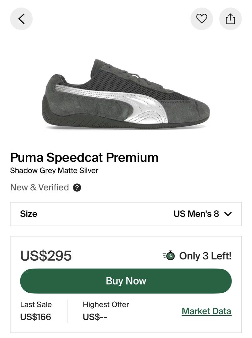 PUMA Speedcat Premium ‘Shadow Grey Matte Silver (Category: Sneakers) located in Cebu City. Submitted by GOODOLDDAYS_ (Listing ID 1461403552, Image 2). Description: PUMA Speedcat Premium ‘Shadow Grey Matte Silver Size 8Us No Box Used Like new Condition.