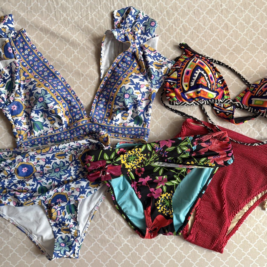 Random bikini set/top/bottom (Category: Bikinis & Swimsuits) located in Makati City. Submitted by avlca (Listing ID 1461404751, Image 1). Description: Take all random bikinis: • Blue set bought from a small shop by the beach in the US (high waist) • Ripcurl top (padded) from Australia • Bleu Rod Bettie bottom (low waist, full coverage) from Australia • Dear Sea bottom gifted by the brand (semi-cheeky) Will fit XS up to S frames RFS: Decluttering 
