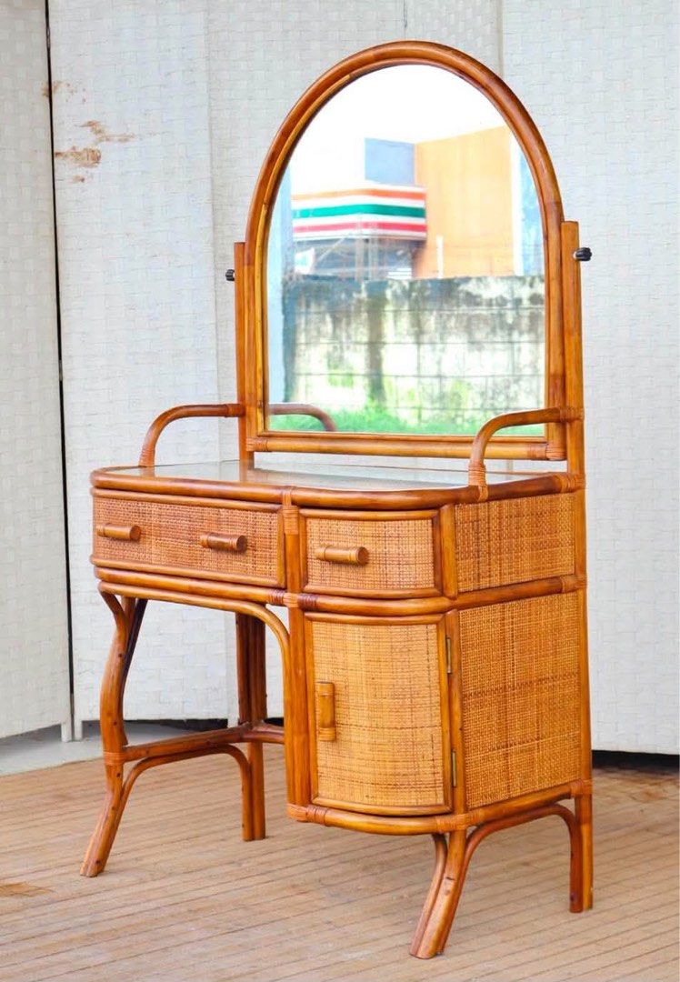 RATTAN VANITY DRESSER (Category: Tables & Sets) located in Manila. Submitted by jerichocal17856 (Listing ID 1461435217, Image 2). Description: JAPAN SURPLUS FURNITURE RATTAN VANITY DRESSER Size 32L x 17W x 27-55.5H in inches (AS-IS ITEM) *Minimal Scratch Only IN GOOD CONDITION.