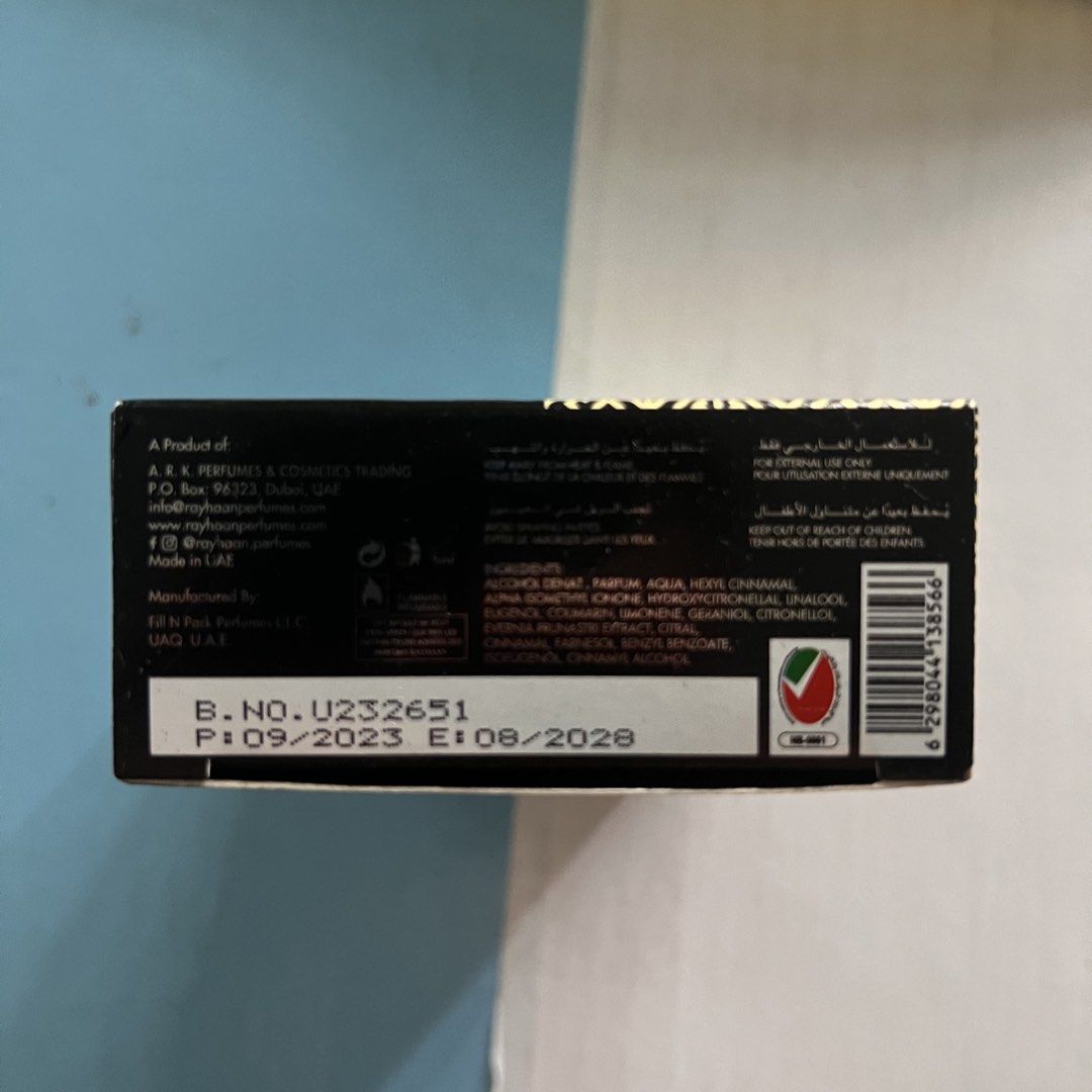 Rayhaan Imperia Legacy Eau De Parfum For Him 100ml (Category: Fragrance & Deodorants) located in Paranaque City. Submitted by vrien (Listing ID 1461406160, Image 2). Description: Accords: musky aromatic warm spicy powdery - authentic - brand new as in - rfs: winter type fragrance I thought it’s a summer one. Planning on replacing it - Rayhaan Imperia Legacy Eau De Parfum for Him - From the Imperia Collection - 100ml Bottle - Made in UAE - Expiry 