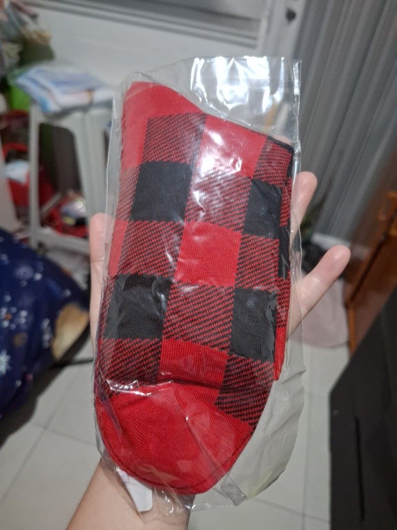 Red and Black Buffalo Plaid Socks (Category: Socks & Tights) located in Quezon City. Submitted by NGClove (Listing ID 1461407458, Image 2). Description: -NEVER USED (decluttering) - Cute buffalo plaid socks (red & black) - Brand new, still in original packaging - Soft and comfortable material - Perfect for casual wear - Makes a fun gift idea.