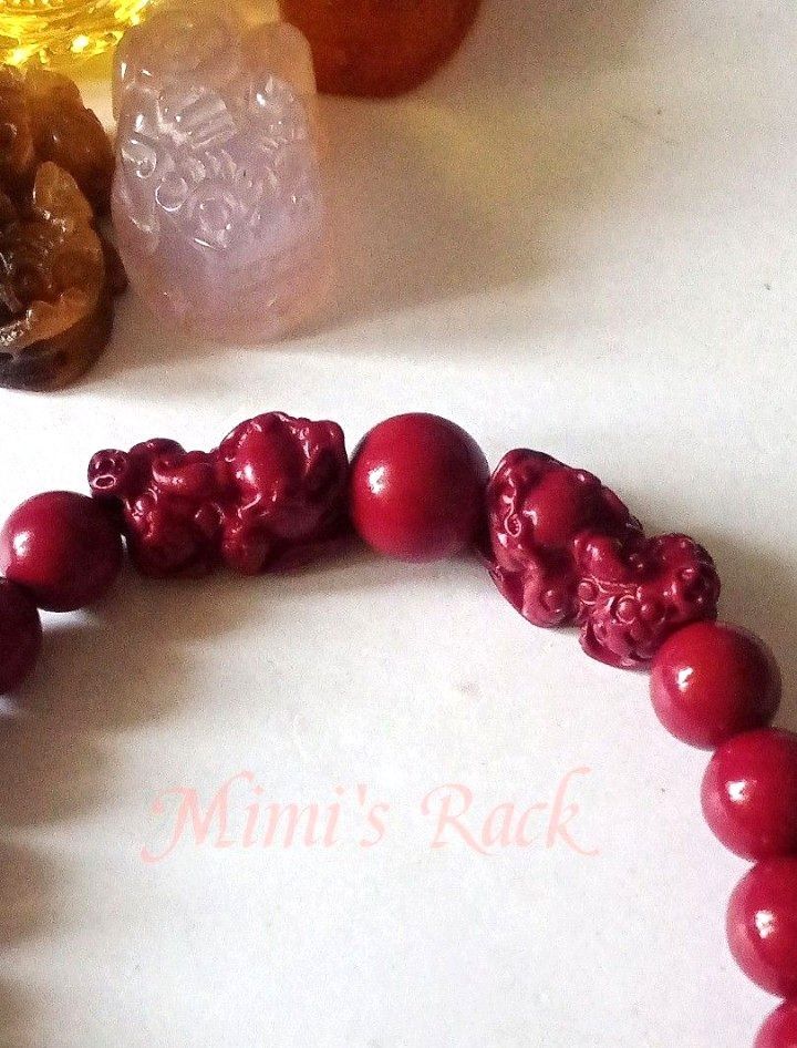Red Cinnabar Double Pi Xiu Bracelet (Category: Bracelets) located in Taguig. Submitted by mimisrack (Listing ID 1461386926, Image 2). Description: ❤️A bold and symbolic cinnabar-inspired bracelet featuring paired Pi Xiu charms - believed to attract wealth, protection, and good fortune -Features detailed double Pi Xiu guardian charm beads -Symbolizes wealth attraction, prosperity, and protection -Rich red color associated with luck and positive en