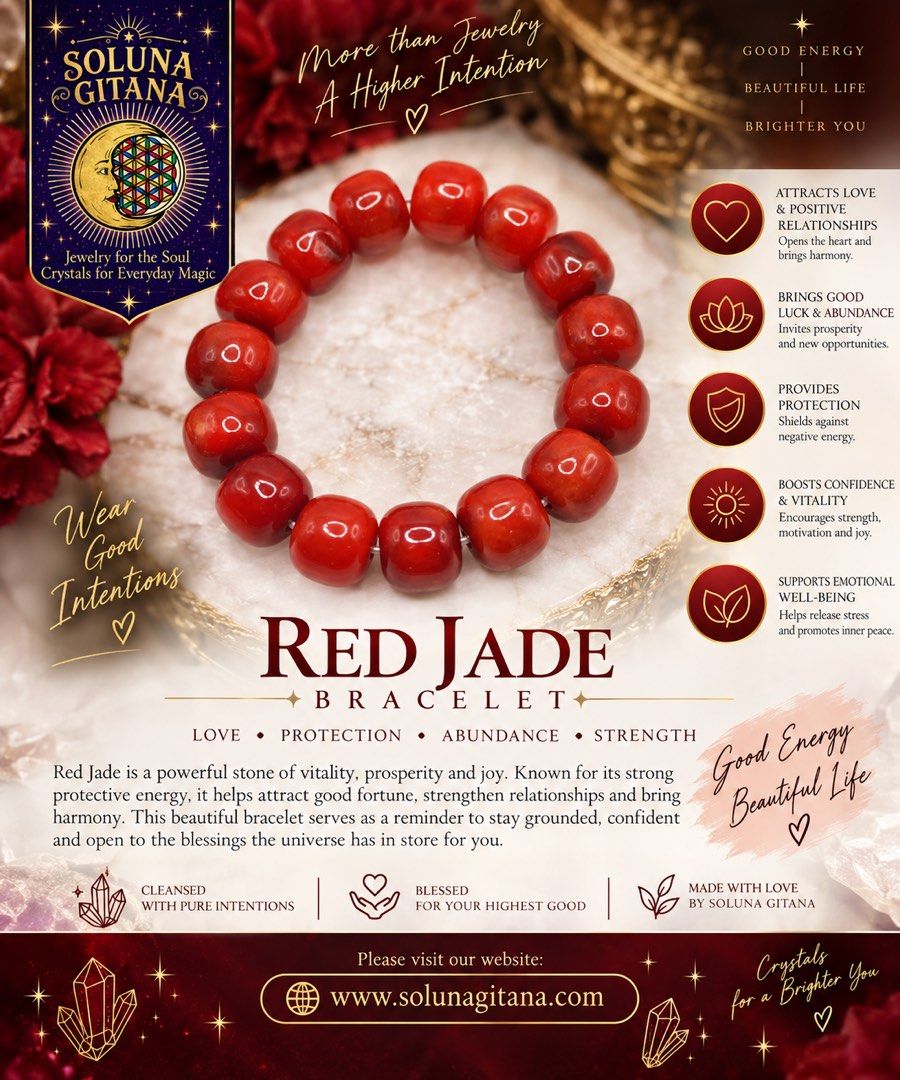 Red Jade Big Barrel Bracelet (Category: Bracelets) located in Quezon City. Submitted by solunagitana (Listing ID 1461537386, Image 1). Description: ❤️✨ RED JADE BRACELET — Wear Good Intentions. ✨❤️ A beautiful reminder to choose love, protection, abundance, strength, and positive energy every day. Red Jade is traditionally associated with vitality, courage, prosperity, and grounding energy. Each Soluna Gitana piece is cleansed, blessed, and creat