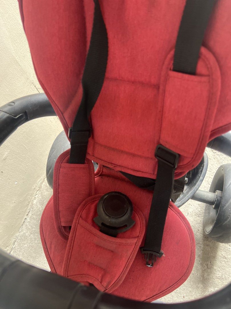 Rito Star Red Tricycle with Canopy (Category: Strollers) located in Quezon City. Submitted by fatcatgang (Listing ID 1461364463, Image 3). Description: Red Rito Star foldable tricycle with a canopy for sun protection. Bought in Toys R Us for 7599php in 2023. Has a parent handle for steering. Safety harness included. Footrests are present. Some signs of wear on the seat and storage basket. Wheels are black. Great for outdoor fun. Good functional c