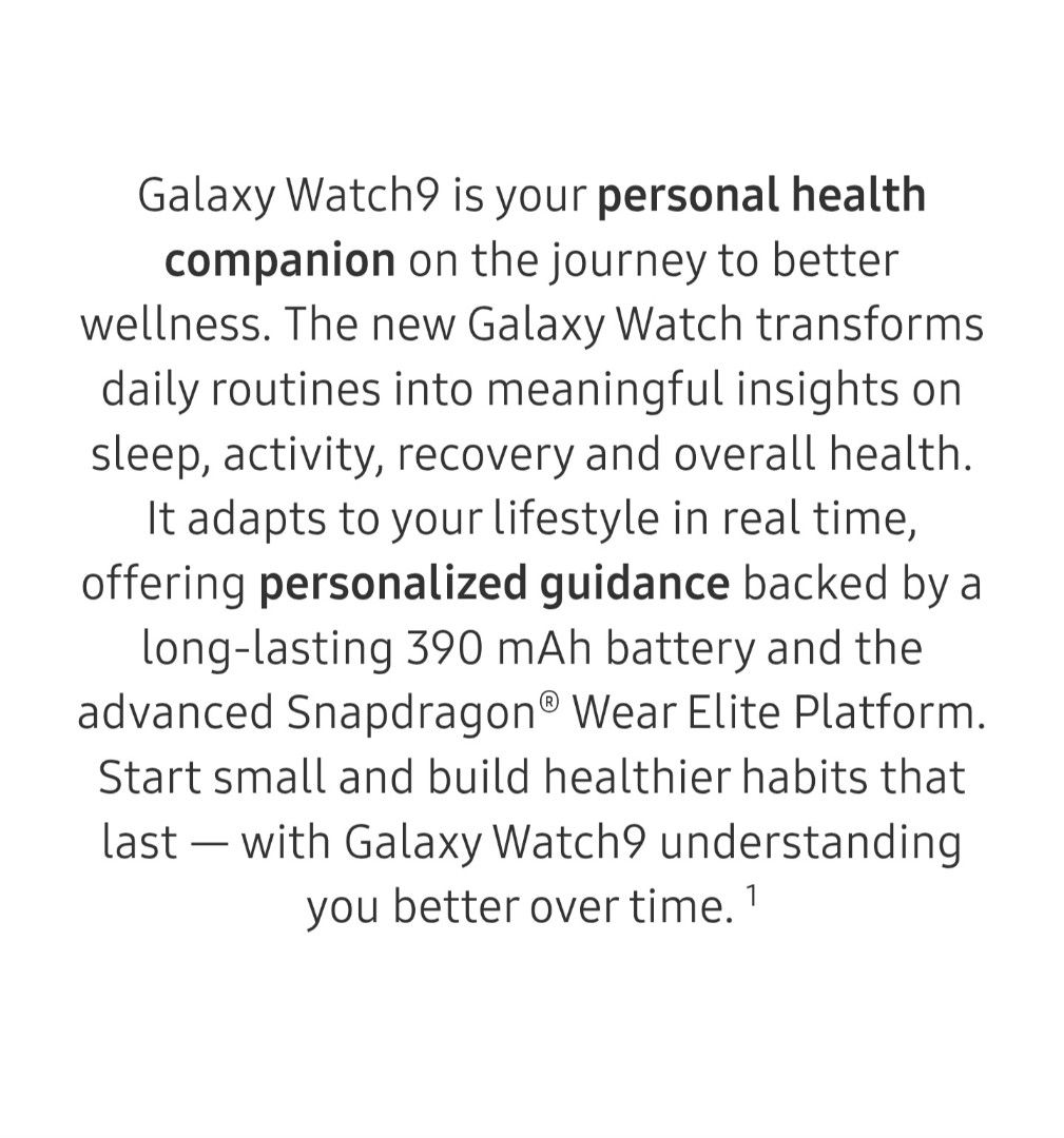 Samsung Galaxy Watch 9 (44mm) (Category: Wearables & Smart Watches) located in Pasig City. Submitted by iris.mnl (Listing ID 1461473205, Image 2). Description: Samsung Galaxy Watch 9 44mm Black Brand New.