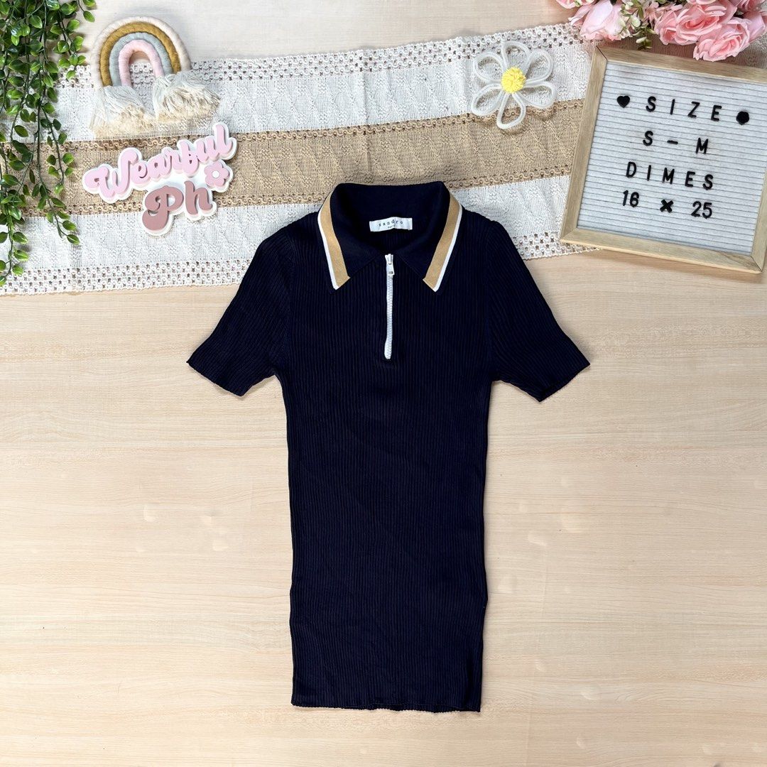 SANDRO PARIS KNIT POLO QUARTER ZIP (Category: Shirts) located in Cabadbaran. Submitted by reylandx (Listing ID 1461437328, Image 1). Description: Color rate: 9.8/10 No issue Likenew condition ₱750 freeship.