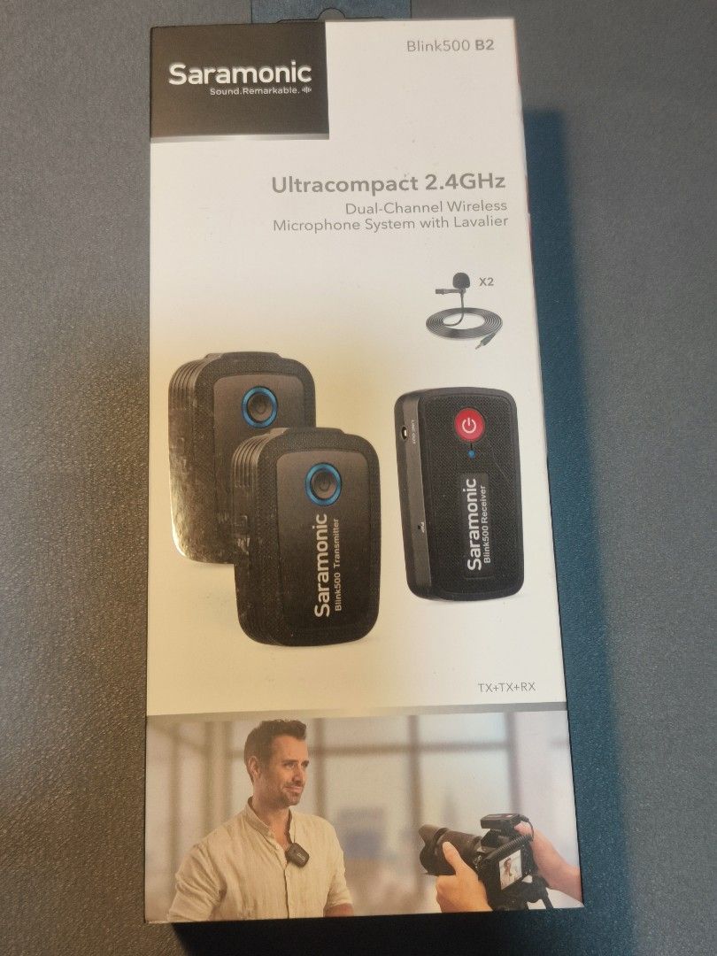 Saramonic Blink500 B2 Wireless Microphone 2.4Ghz (Category: Other Photography Accessories) located in Makati City. Submitted by franco31 (Listing ID 1461464397, Image 1). Description: 2 x wireless mic lapel and 1 x wireless receiver for video recording and vlogging. Complete with box and accessories. Unused, opened box only..