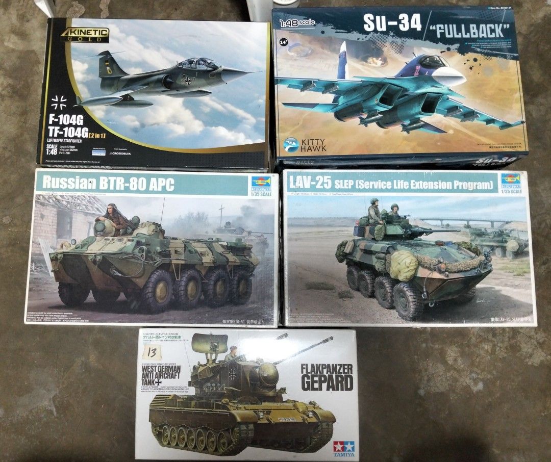 Scale Model buy and sell (Category: Gundam & Model Kits) located in Makati City. Submitted by khimlycute01 (Listing ID 1461518371, Image 1). Description: FOR SALE: JUNK LOT / MIXED PARTS - 5 KITS - AS ISFOR KITBASH / SPARE / PRACTICE ONLY Lahat nabuksan na, kulang-kulang, at may halo-halo na parts galing sa ibang kit. Hindi na ma-sort nang maayos. Ano nasa pic, yun lang. Kits included: 1. F-104G / TF-104G 1:48 Kinetic Gold [2 in 1] 2. Su-34 Fullb