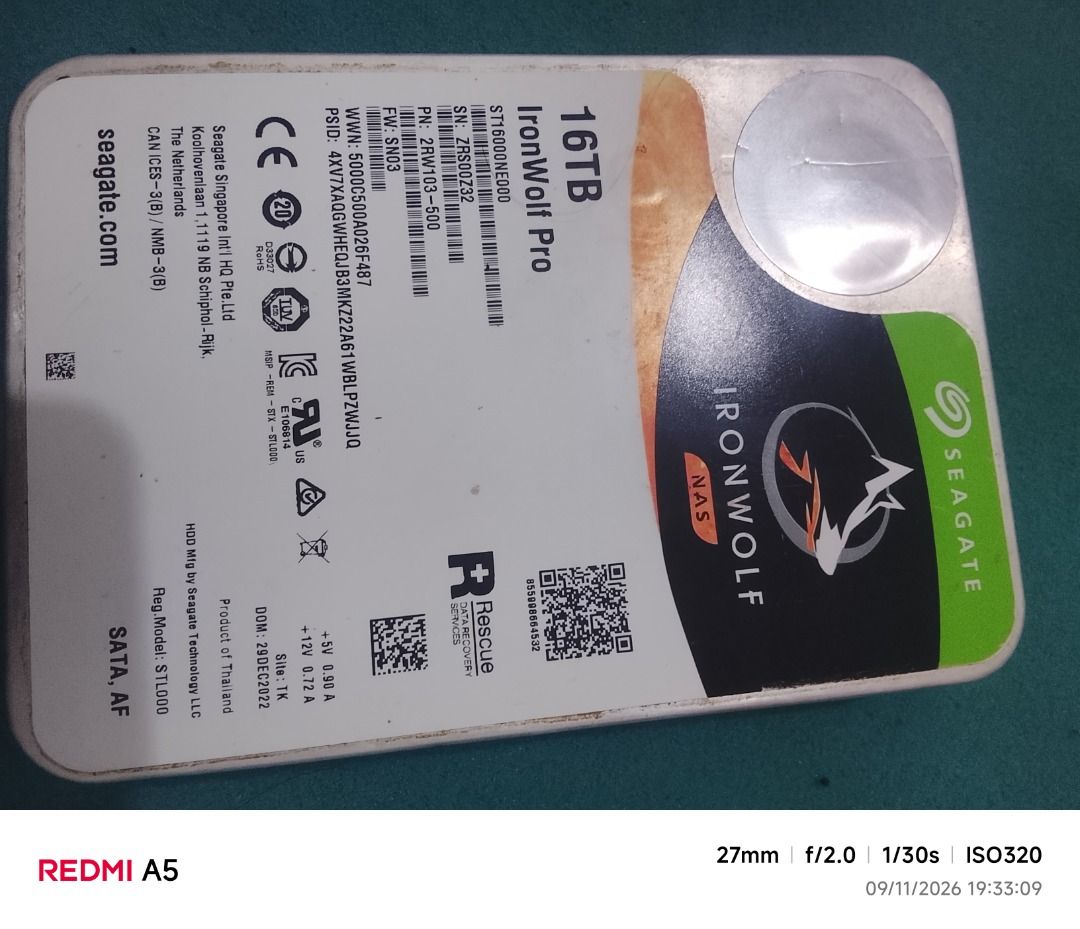 Seagate IronWolf Pro 16TB NAS Hard Drive (Category: Hard Disks & Thumbdrives) located in Manila. Submitted by newstar.d040b0 (Listing ID 1461471954, Image 1). Description: - Seagate IronWolf Pro 16TB NAS Hard Drive - Designed for Network Attached Storage (NAS) systems - 3.5-inch SATA form factor - Ideal for expanding your storage capacity - Product of Thailand.