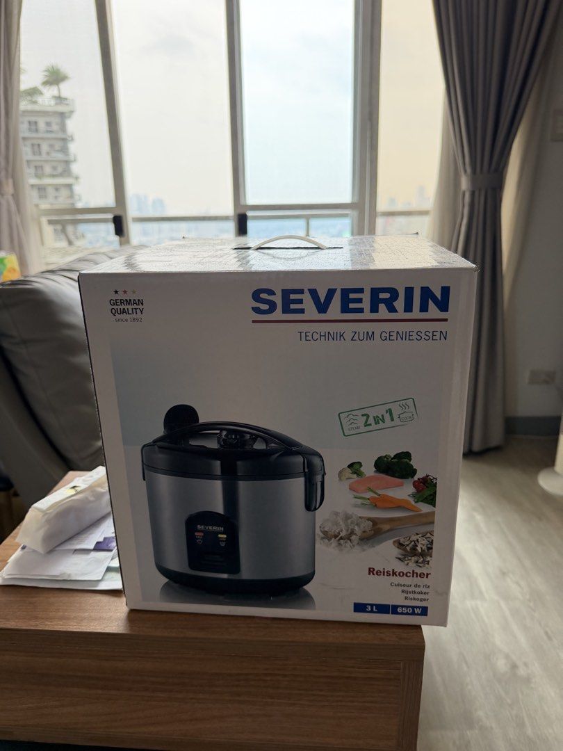 Severin Rice Cooker 3L 650W (Category: Cookers) located in Baguio. Submitted by ernest2232 (Listing ID 1461468958, Image 1). Description: - Severin Rice Cooker - 3L Capacity - 650W Power - 2-in-1 Function: Cooking & Steaming - Perfect for rice, vegetables, and fish - Simple Cook & Warm Settings - German Quality since 1892.