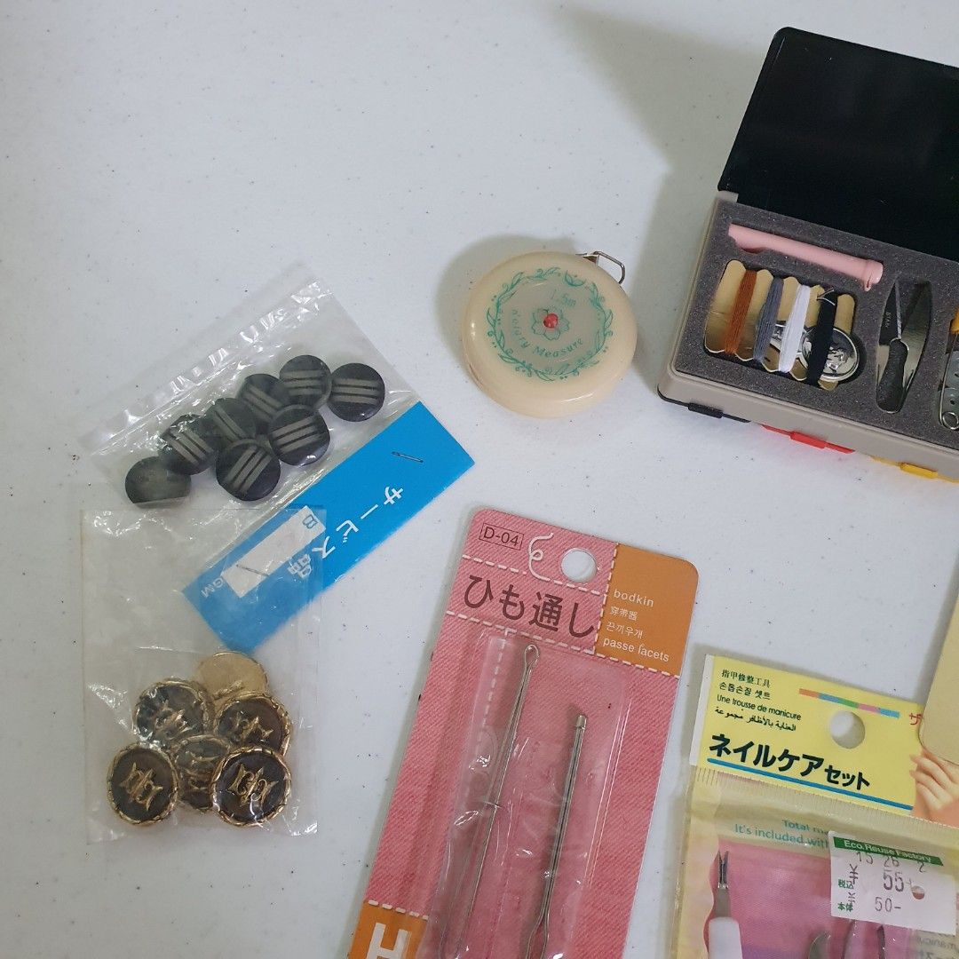 Sewing Needles, Buttons & More (Category: Craft Supplies & Tools) located in Paranaque City. Submitted by cobien (Listing ID 1461469928, Image 3). Description: - Assorted sewing and nail care items - Sewing kit with thread and needles - Nail care set (tweezers, clippers) - Needle case - Measuring tape - Extra buttons - Ideal for quick fixes and travel - All items in original packaging or cases.