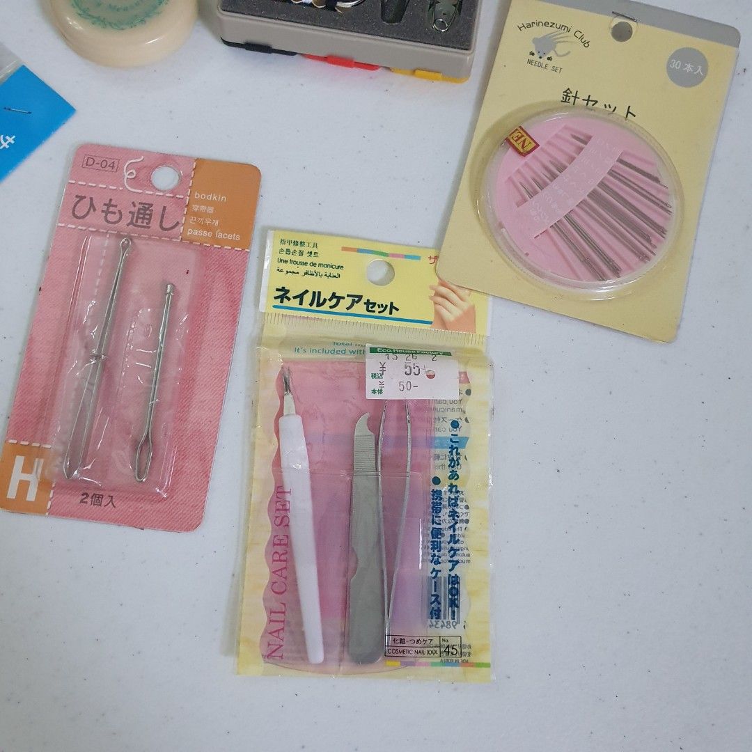 Sewing Needles, Buttons & More (Category: Craft Supplies & Tools) located in Paranaque City. Submitted by cobien (Listing ID 1461469928, Image 2). Description: - Assorted sewing and nail care items - Sewing kit with thread and needles - Nail care set (tweezers, clippers) - Needle case - Measuring tape - Extra buttons - Ideal for quick fixes and travel - All items in original packaging or cases.