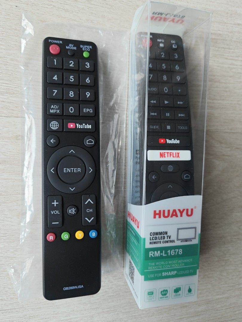 Sharp TV Remote Controller (Category: TV Parts & Accessories) located in Singapore. Submitted by epsyps (Listing ID 1461398601, Image 2). Description: 100% brand new remote set Compatible with Sharp Aquos series TVs Left: $21 Right: $19 Self collect any timings or by trackable postage delivery via Singpost to deal Collection place: BLK 37 Margaret Drive (Queenstown area).