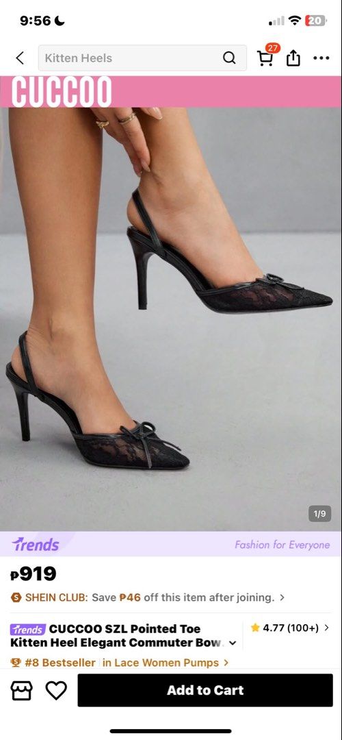 SHEIN Toe Kitten Heels (Category: Heels) located in Manila. Submitted by kaysaz (Listing ID 1461487575, Image 2). Description: - with packaging - size 38-39 - no issues.