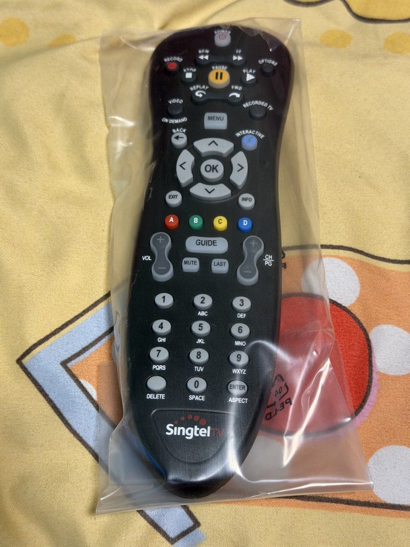 Singtel Remote Control (Category: TV Parts & Accessories) located in Singapore. Submitted by akeno.himejima (Listing ID 1461369864, Image 1). Description: - Genuine Singtel TV remote control - Tested and confirmed working - Includes power, record, pause, play, menu, guide, and number pad - Features interactive and on-demand buttons - Perfect replacement or spare for your Singtel TV setup Meet under my blk west edge Thank you for viewing.