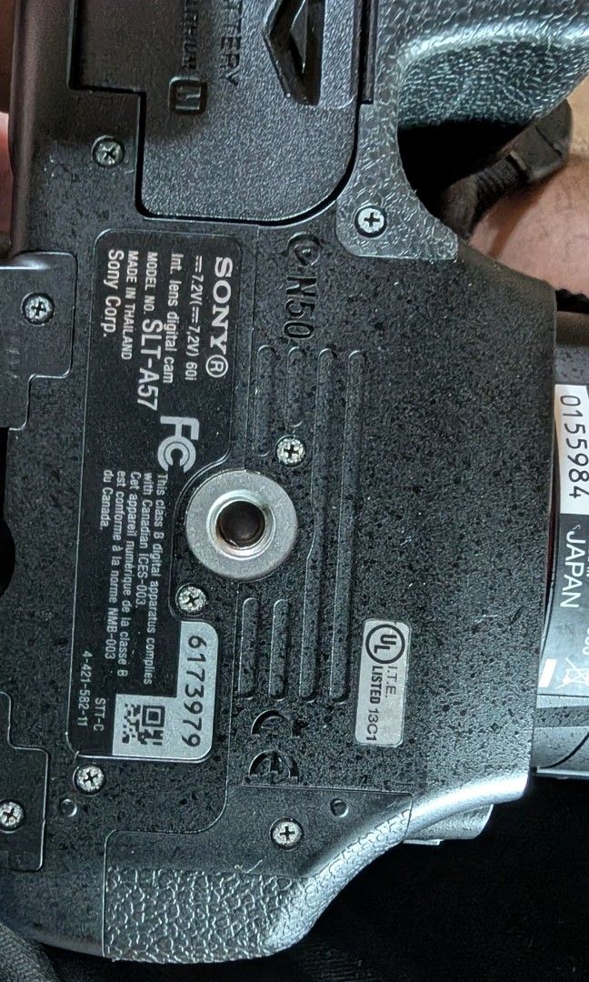 SONY SLT -A57 (Category: Other Gadgets) located in Cainta. Submitted by johnnydhipp (Listing ID 1461528132, Image 3). Description: Key Specifications Sensor: 16.1 MP effective APS-C Exmor APS HD CMOS sensor. Lens Mount: Sony A-mount (compatible with Minolta and Konica Minolta AF lenses). Autofocus: 15-point phase-detection AF system with 3 cross-type sensors. Continuous Shooting: Up to 10 fps at full resolution, or 12 fps in tele-zoom continuous 